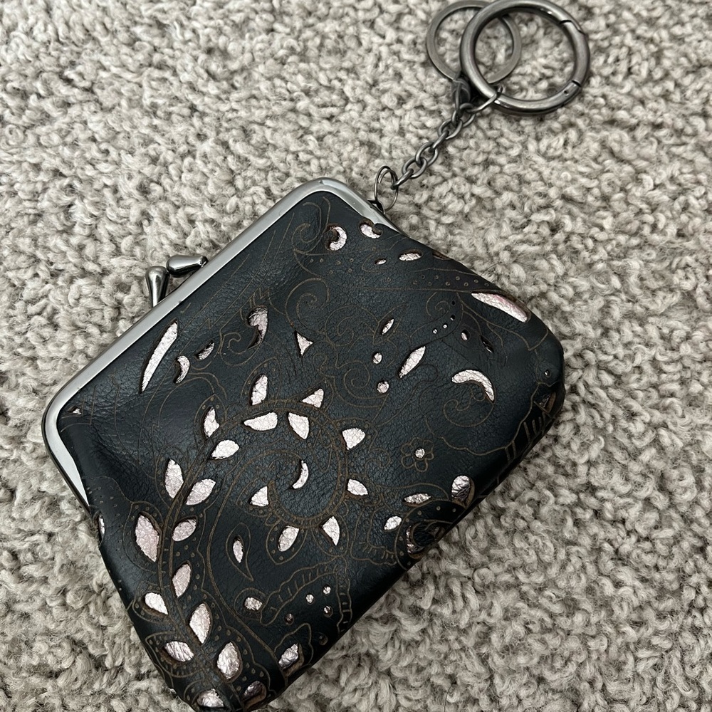 Patricia Nash Black Floral Leather Coin Purse Boho